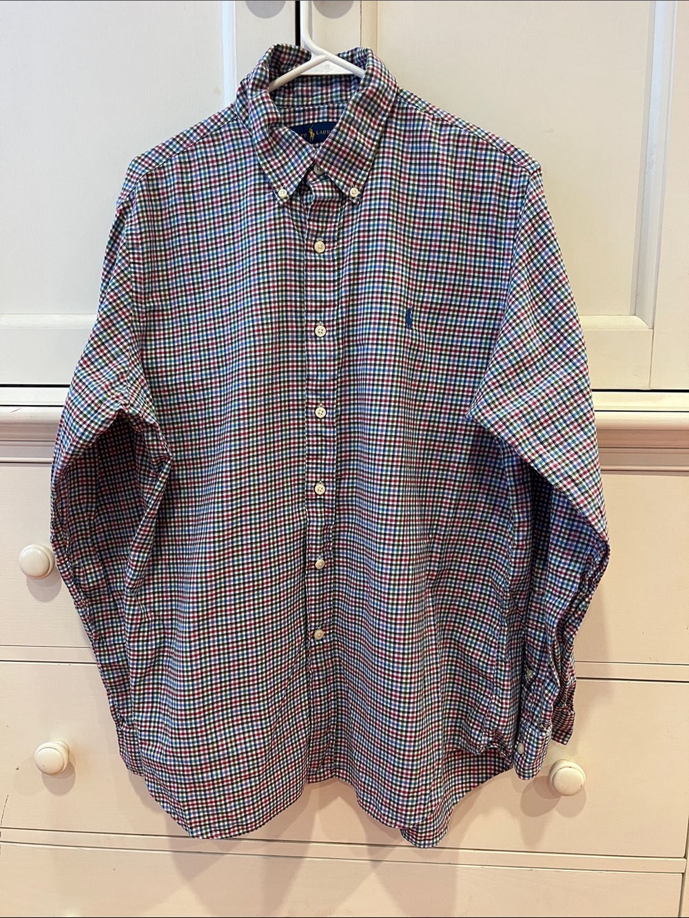 Ralph Lauren Men's Multi-Check Button-Down Shirt in Blue, Red & White